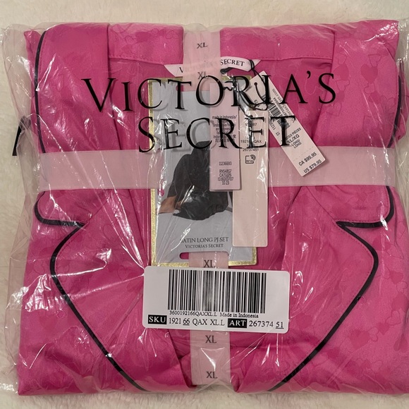 NEW XL (TALL) VICTORIA'S SECRET Hearts Hollywood Pink Satin Pajama and slipper - Picture 4 of 10